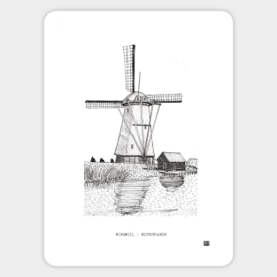 Windmill Kinderdijk Netherlands Travel Art Sticker